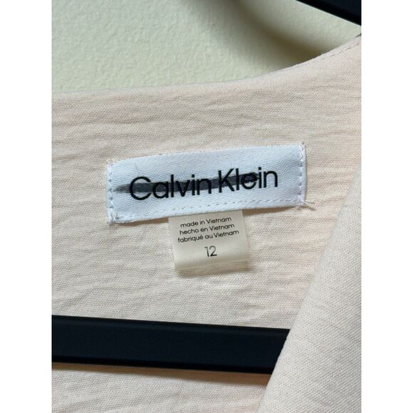CALVIN KLEIN Blush Pink Faux Wrap Midi Dress, Sz 12 - Picture 5 of 7